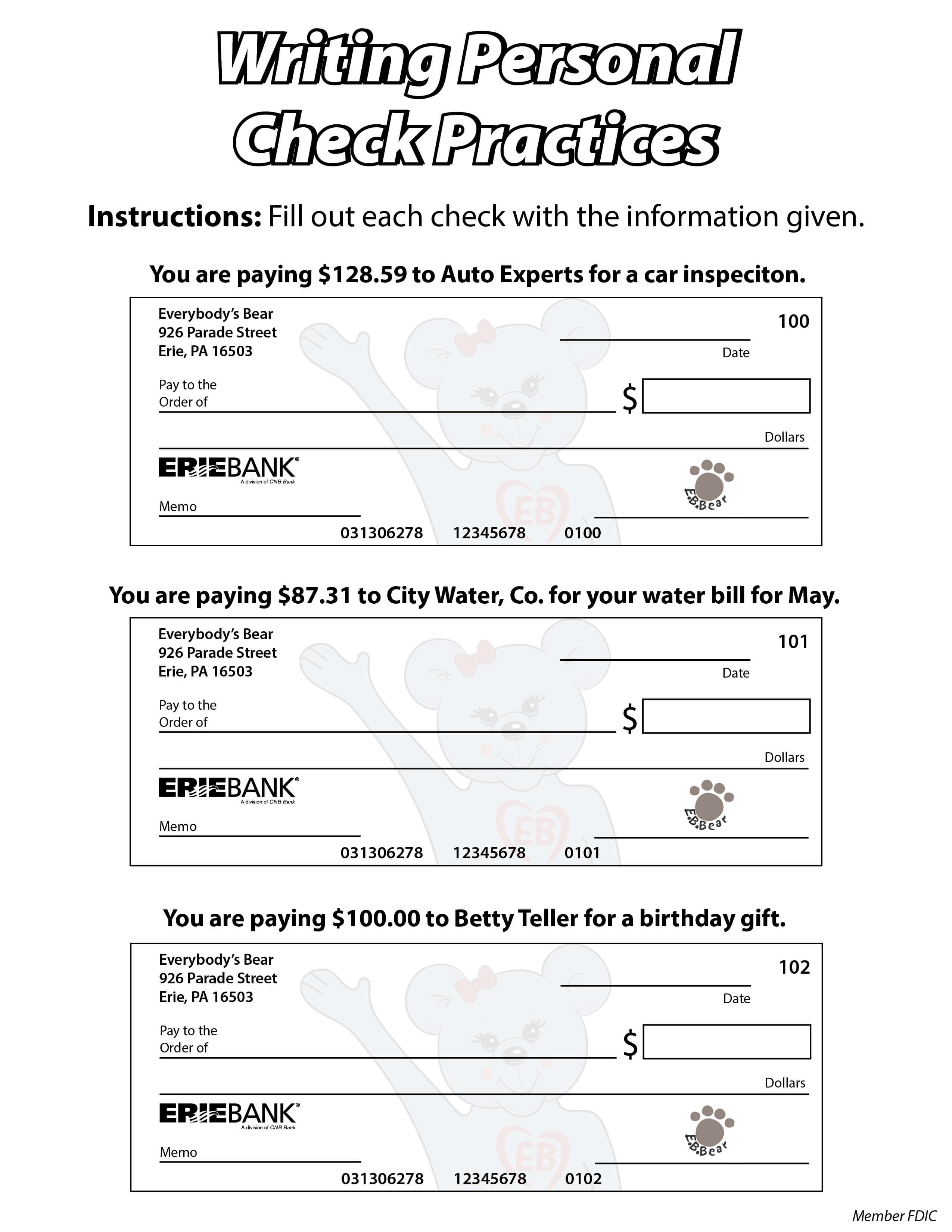 Writing Personal Check Practices